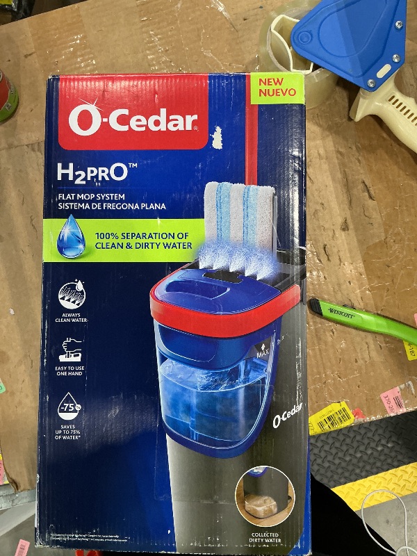 Photo 1 of *** FOR PARTS ** 
O-Cedar H2prO Flat Mop System | Quick Cleaning Tool | Clean with Water | Machine Washable Reusable Microfiber Mop Pad | Safe on Wood Floors, Vinyl, Tile, Baseboards, Walls