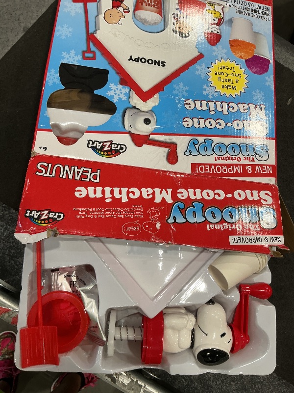 Photo 1 of ***MISSING PARTS*** Cra-Z-Art Snoopy SNO-Cone Machine, Snow Cone Shaved Ice Maker Ice Shaver, Snoopy House Shaped Shaved Ice Maker Comes with Fruit Punch Flavor Packet, Ages 6 and Up, White