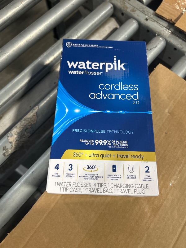 Photo 1 of **USED**
Waterpik Cordless Advanced 2.0 Water Flosser For Teeth, Gums, Braces, Dental Care With Travel Bag and 4 Tips, ADA Accepted, Rechargeable, Portable, and Waterproof, Black WP-582, Packaging May Vary