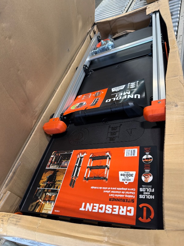 Photo 1 of *MAJOR DAMAGE*
Crescent SITERUNNER, 3 Shelf Heavy Duty Folding Jobsite Cart - 300-lb Capacity, F3SCBL