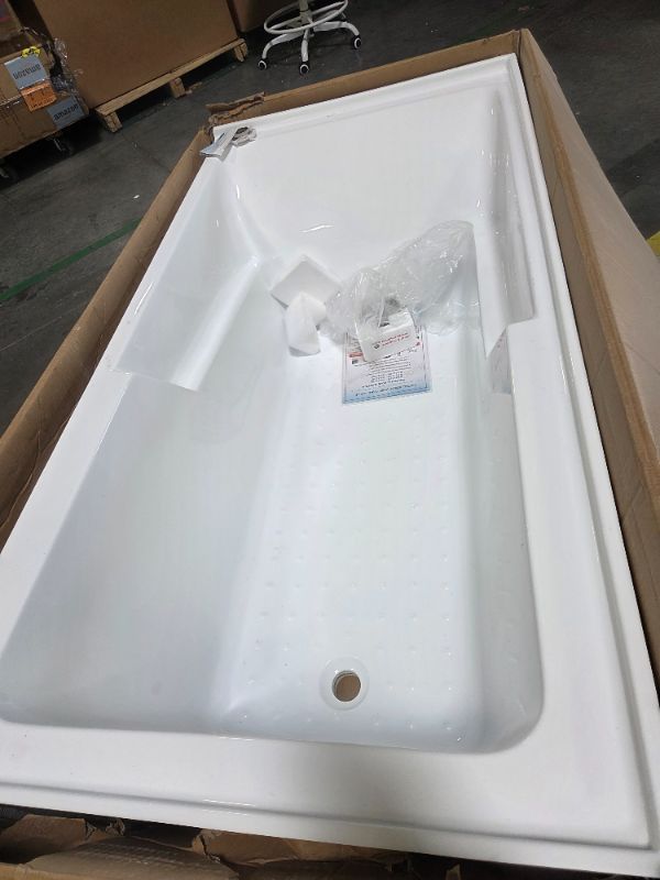 Photo 1 of ***MINOR DAMAGE*** WOODBRIDGE 60" Acrylic Rectangular Alcove Soaking Bathtub in White with Right Drain, Brushed Nickel Pop-Up Drain Included BA6030R