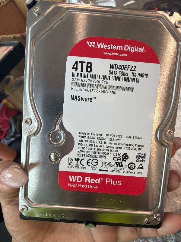 Photo 1 of **UNTESTED**
Western Digital 4TB WD Red Plus NAS Internal Hard Drive HDD - 5400 RPM, SATA 6 Gb/s, CMR, 128 MB Cache, 3.5" - WD40EFZZ