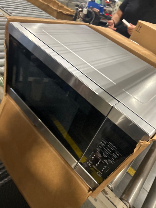 Photo 1 of **AS IS, FINAL SALE** SHARP Countertop Microwave Oven with Removable 13.6" Carousel Turntable, 1100 Watt, 1.6 Cubic Feet, Stainless Steel