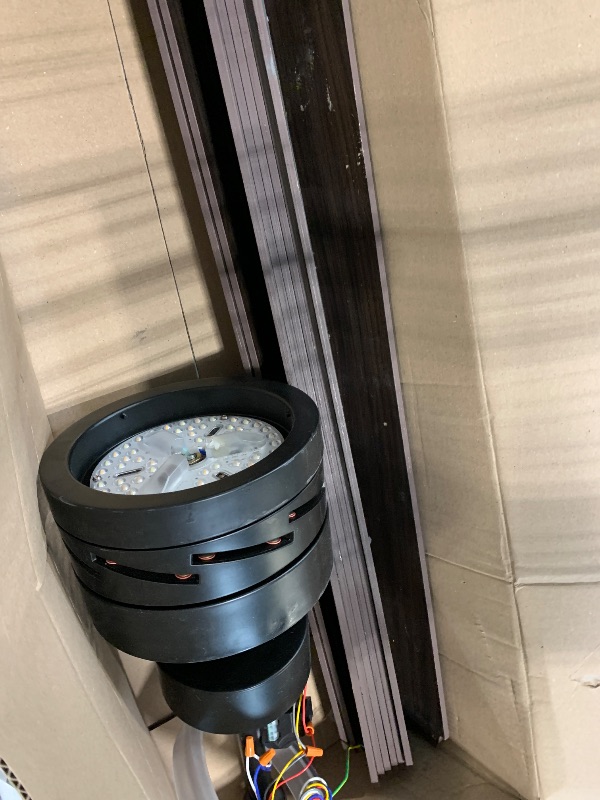 Photo 1 of ****Cover Damaged****LEDLUX 84" Ceiling Fan with Light, 6-Speed Remote Control, Reversible DC Motor, Modern 9 Blades with 4.5"/12"/24" Downrods for Home or Commercial Black/Walnut