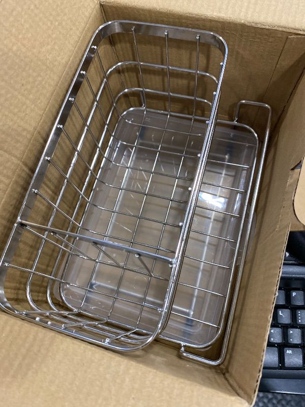 Photo 1 of **USED - MINOR DAMAGE**
HapiRm Kitchen Sink Organizer, SUS304 Stainless Steel Rustproof Multifunctional Large Sink Caddy with Sponge Holder and Drain Tray for Kitchen Countertop (Silver)