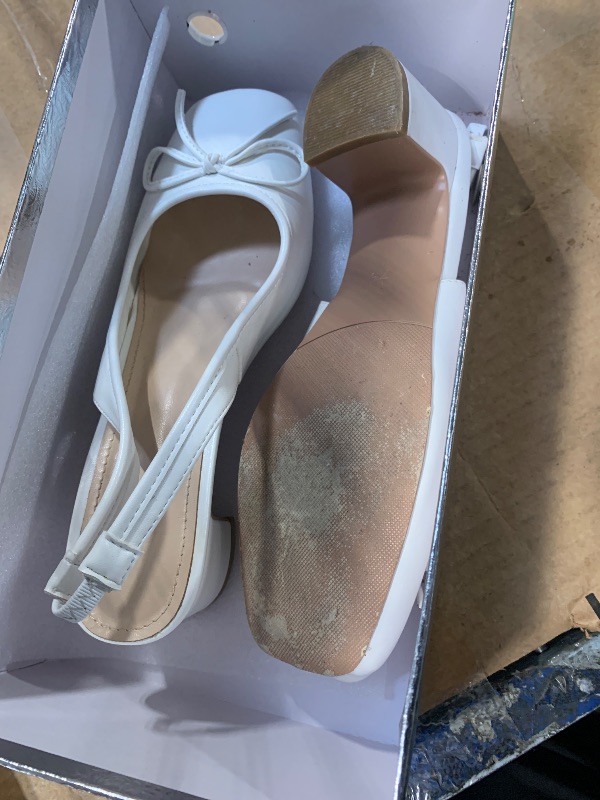 Photo 1 of *MAJOR DAMAGE*
Agodor Slingback Heels for Women Ruched Satin White Ballet Mary Jane Shoes with Bow Square Toe Ballerina Pumps Low Chunky Block Heels Elastic Rear Strap Comfortable Dress Ballet Shoes US7.5