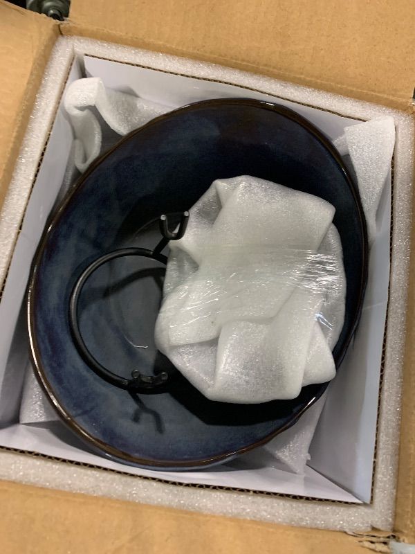 Photo 1 of ***MISSING PARTS*** KOKUNKA Fruit Bowl for Kitchen Counter, 2 Tiered Oval Bowls with Metal Stand Porcelain Tiered Fruit Basket for Party Tiered Serving Stand for Fruit, Salad, Candy, Snacks, Blue