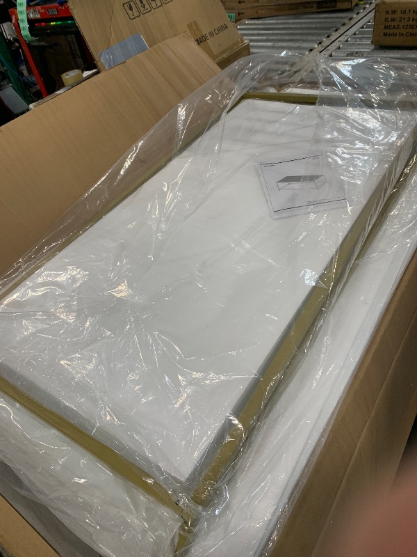 Photo 1 of ***MISSING HARDWARE*** SAYGOER White Faux Marble Coffee Table Simple Modern Rectangular Coffee Tables Open Design Minimalist Center Table for Living Room Office, 39.37 x 19.69 x 17.72, White Gold