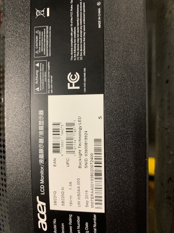 Photo 1 of ***NOT ORIGINAL BOX*** acer 21.5 Inch Full HD (1920 x 1080) IPS Ultra-Thin Zero Frame Computer Monitor (HDMI & VGA Port), SB220Q bi