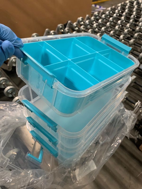 Photo 1 of ** SOLD AS IS, NO REFUND/RETURN** SEE COMMENTS!
JUXYES 4-Tiers Stack Carry Storage Box With 2 Divided Tray, Transparent Stackable Storage Bin With Handle Lid Latching Storage Container for School & Office Supplies, Blue