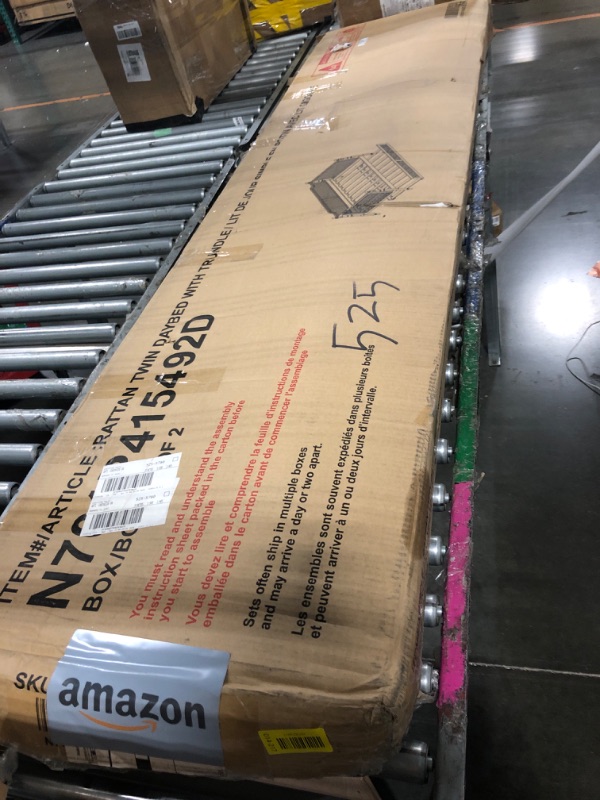 Photo 1 of **** AS IS  ALL SALES FINAL NO RETURNS ****Merax Twin Size Wood Bedframe Daybed, Rattan Bed Frame with Twin Size Trundle for Bedroom, Guest Room, Limited Space, No Box Spring Needed, Antique Walnut