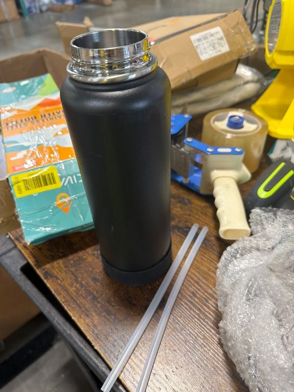 View 3 of ****MISSING LID****CIVAGO 40 oz Insulated Water Bottle With Straw, Stainless Steel Sports Water Cup Flask with 3 Lids (Straw, Spout and Handle Lid), Double Walled Travel Thermal Canteen Mug, Midnight Black