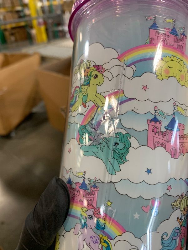 Photo 1 of **SOLD AS IS NO REFUND/RETURN** SEE COMMENTS!~
Silver Buffalo My Little Pony Magical Castle Pattern Featuring Fluttershy, Rainbow Dash, and Pinkie Pie, Plastic Tall Cold Cup with Lid and Straw, 20 Ounces