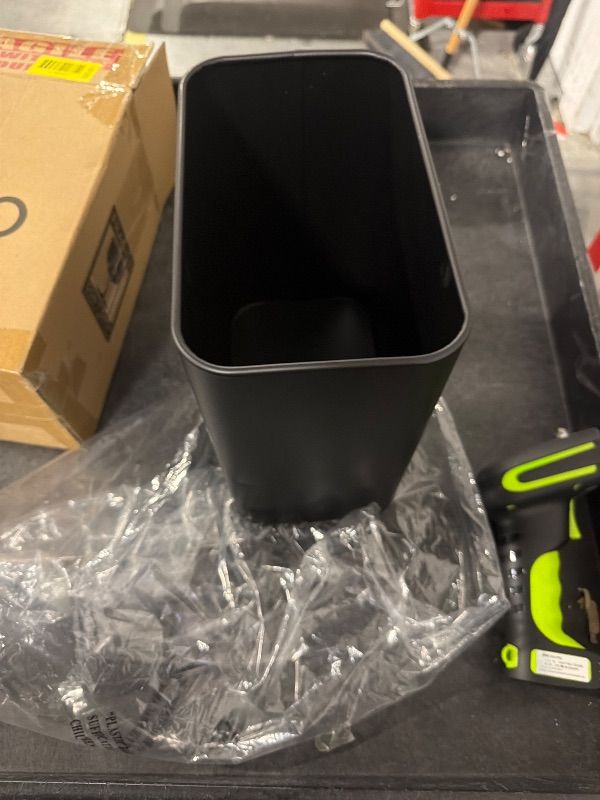 Photo 1 of ****MINOR DAMAGED ON THE SIDE****TIPGO Small Metal Trash Can, 2.1 Gallon Slim Trash Can for Bathroom, Wastebasket Garbage Bin for Bedroom, Office, Kitchen, Under Sink (Matte Black)