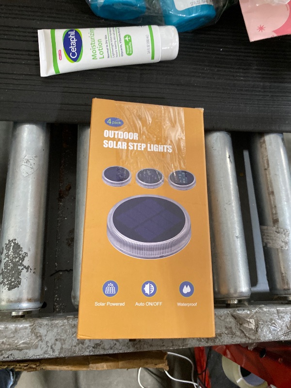Photo 1 of **Only two** Solar Dock Lights Outdoor Waterproof Stick on Boat Deck Step Stair Driveway Lights Solar Powered for Outside Concrete
Flat Disks Patio Ground RV Landscape Walkway Pathway Sidewalk Auto ON/Off (4 Pack)