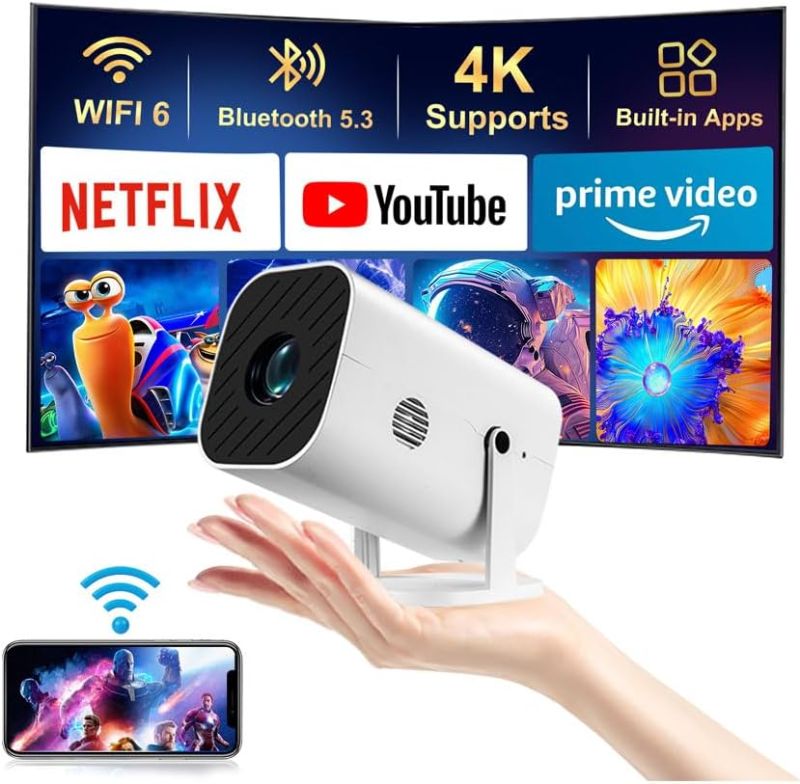 Photo 1 of ?Built-in APPS & Electric Focusing & 210° Rotation?Mini Projector With Wifi And Bluetooth, 1080P Portable Projector, Movie Projector for Bedroom, Supports Smartphones/TV Stick/iPad/PS5/Laptop/HDMI/USB