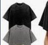 Photo 1 of (SMAL 2 PC) Womens Cropped Tops Acid Wash Short Sleeve T-Shirt Baggy Cotton Tee Vintage Round Neck Basic Tees Casual Shirts Black+Grey+S