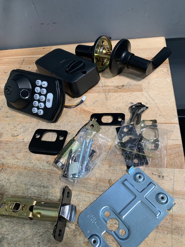 Photo 1 of *** PARTS ONLY *** Veise Fingerprint Door Lock with 2 Lever Handles - Keyless Entry Door Lock, Electronic Keypad Deadbolt, Digital Smart Code & Front Handle Sets, Auto-Locking, Easy Installation, Matte Black
