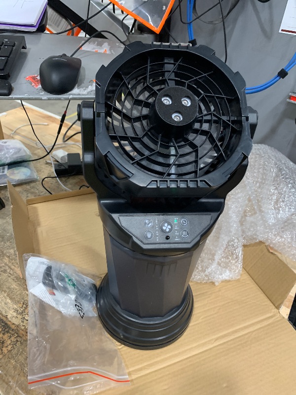 Photo 1 of **FOR PARTS ONLY**2026 New Portable Misting Fan with 30000mAh Rechargeable Battery, 120° Auto Oscillating Battery Powered Fan, 4 Speeds Spray Fan with LED ambient light for Camping, Patio, Outdoor, Travel (Black)