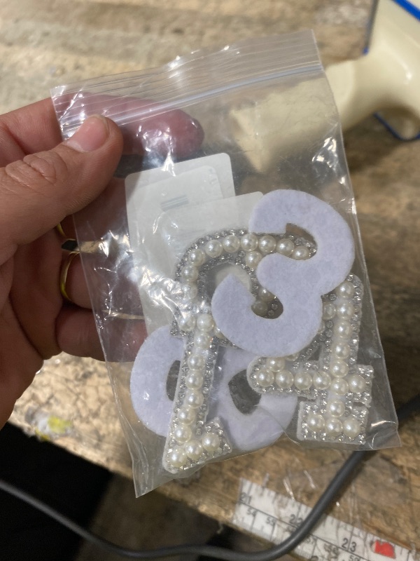 Photo 1 of 0-9 Pearl Rhinestone Number Patches, Fyrcomft 10 Pcs Iron on Pearl No. Stickers DIY Self Adhesive Pearl Number Patches Applique for Clothes, Bags, Hats, Shoes (White)