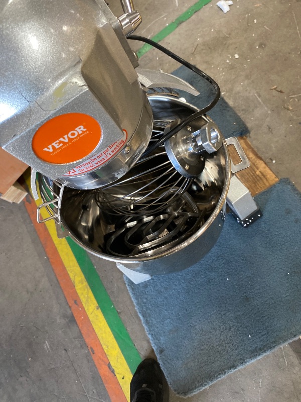 Photo 1 of VEVOR Commercial Food Mixer, 30Qt Commercial Mixer with Timing Function, 1100W Stainless Steel Bowl Heavy Duty Electric Food Mixer Commercial with 3 Speeds Adjustable 108/199/382 RPM, Dough Hook Whisk