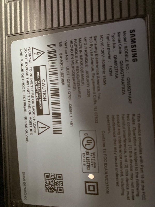 Photo 1 of ***Parts Only ***Samsung 65-Inch Class QLED Q7F Series Samsung Vision AI Smart TV (2025 Model, 65Q7F) Quantum HDR, Object Tracking Sound Lite, Q4 AI Gen1 Processor, 4K upscaling, Gaming Hub, Alexa Built-in