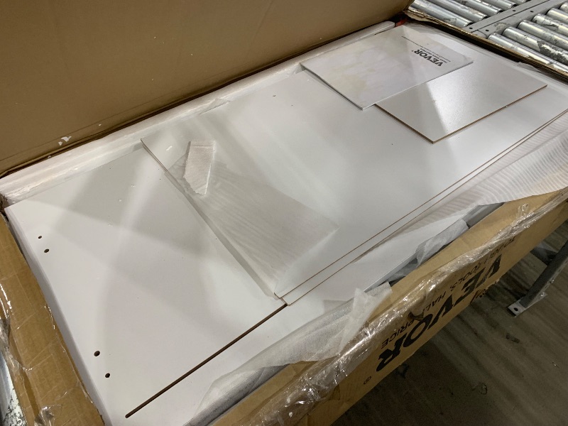 Photo 1 of **MISSING HARDWARE** VEVOR Kitchen Island Cart with Solid Wood Top, 35.4" Width Mobile Carts with Storage Cabinet, Rolling Kitchen Table with Spice Rack, Towel Rack, and Drawer, Portable Islands on Wheels, White