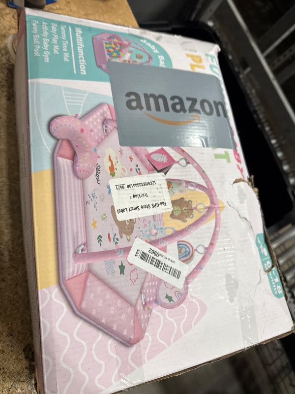 Photo 1 of (mat only, missing items) Baby Gym Play Mat, 8-in-1 Tummy Time Mat & Ball Pit with 6 Toys, Washable Baby Activity Mat for Visual, Hearing, Sensory, Motor Development, Babies Gift for Newborn Infant 0-3-6-9-12 Months (Pink)