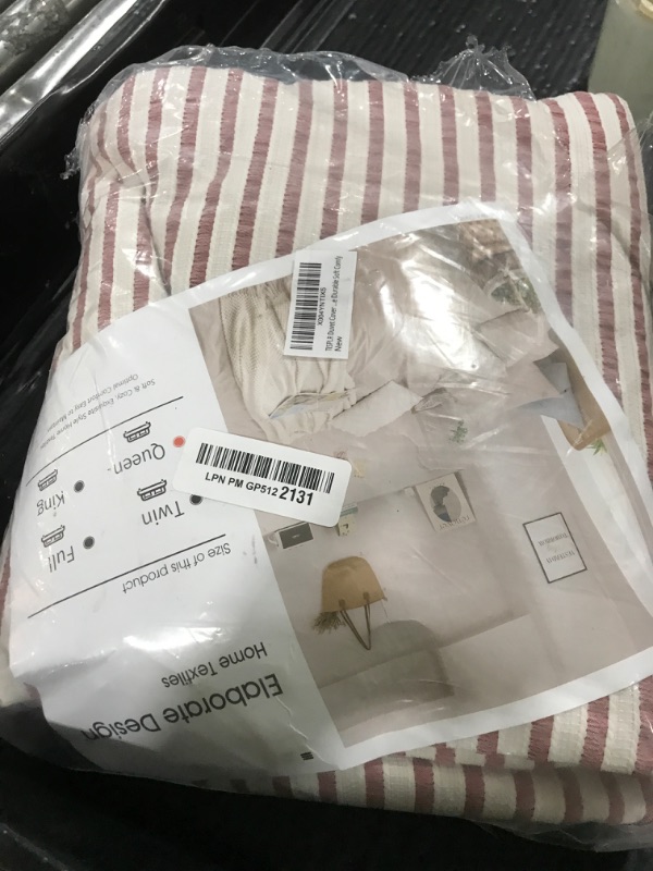 Photo 1 of TISPLR Duvet Cover Set Queen Brick Red Striped Washed Microfiber Jacquard 3 Pieces Bedding Red White Vertical Ticking Stripes Pattern Comforter Cover with Zipper Closure Breathable Durable Soft Comfy