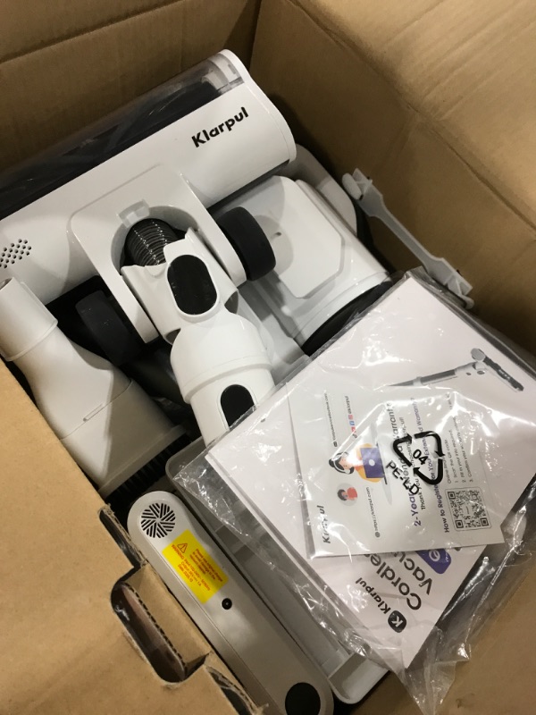 Photo 1 of Klarpul Cordless Vacuum Cleaner, 2 Batteries 140 Mins Runtime 600W 50Kpa Stick Vacuum Cordless, Self-Standing Vacuum Cleaners for Home with 2.5H Fast Charging, for Floor/Carpet/Pet Hair, White
