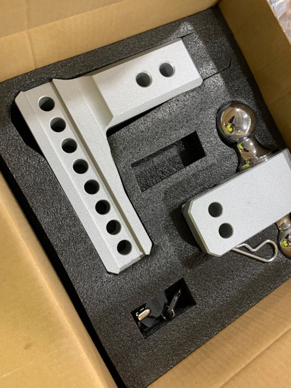 Photo 1 of METOWARE Adjustable Trailer Hitch - Aluminum Drop Hitch Fits 2.5-Inch Receiver - Heavy Duty Tow Hitch with 6-Inch Drop/Rise for Truck (18,000 LBS GTW), Double Stainless Steel Locks & Hitch Pin