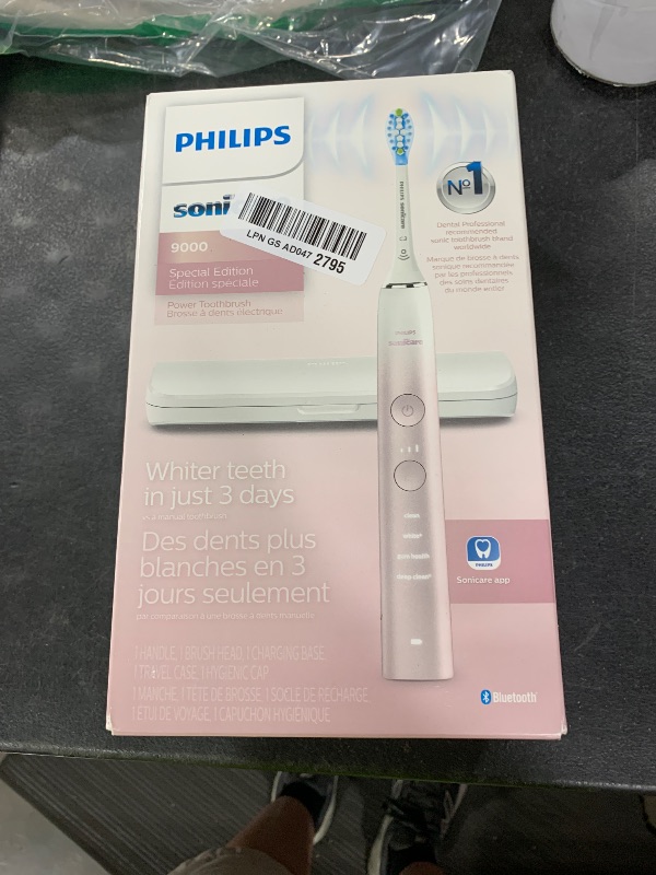Photo 1 of Philips Sonicare DiamondClean 9000 Electric Toothbrush - Sonic Toothbrush with App, Pressure Sensor, 12 Brushing Settings, Replacement Reminder, Charging Stand, Travel Case, Pink, HX9911/90