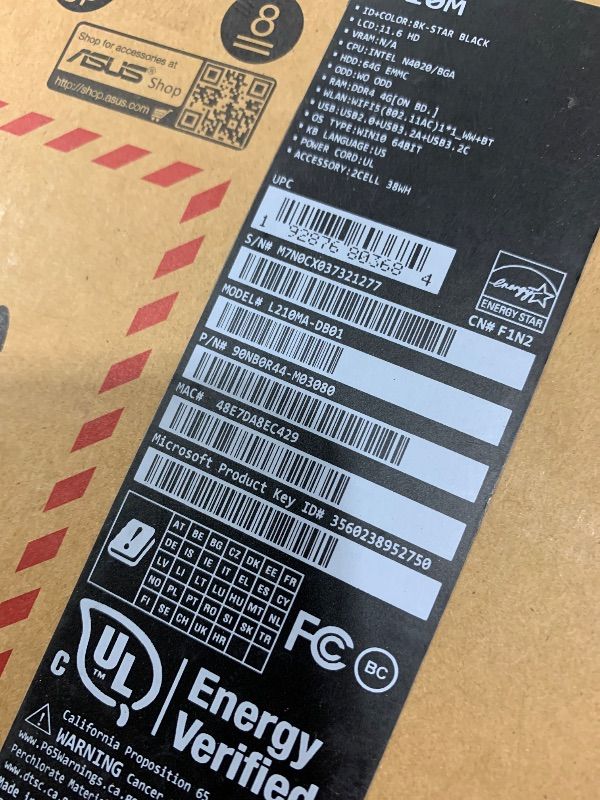 Photo 1 of Asus L210 Ma-Db01 Ultra Thin Laptop, 11.6” Hd Display, Intel Celeron N4020 Processor, 4Gb Ram, 64Gb Storage, Numberpad, Windows