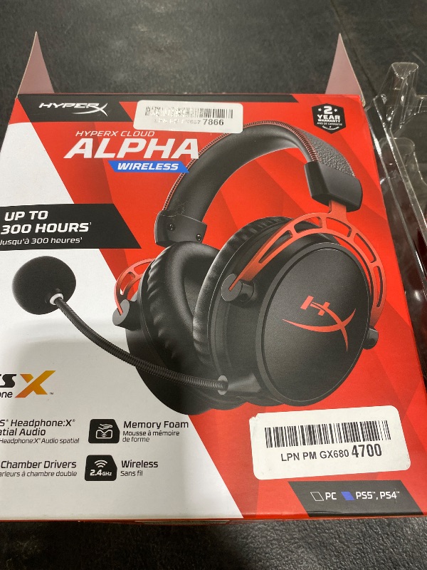 Photo 1 of **USED, MISSING DONGLE** HyperX Cloud Alpha Wireless - Gaming Headset for PC, 300-hour battery life, DTS Headphone:X Spatial Audio, Memory foam, Dual Chamber Drivers, Noise-canceling mic, Durable aluminum frame,Red