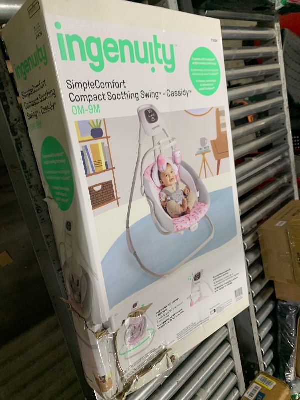 Photo 1 of Ingenuity SimpleComfort Lightweight Compact 6-Speed Multi-Direction Baby Swing, Vibrations & Nature Sounds, 0-9 Months 6-20 lbs (Pink Cassidy)
