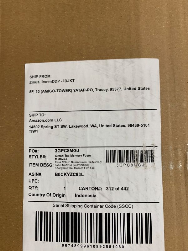 Photo 1 of Zinus 12 Inch Queen Green Tea Memory Foam Mattress [New Version], Fiberglass Free, Medium Firm Feel, Zoned Pressure Relief, Certified Safe Foams & Fabric, Mattress in A Box