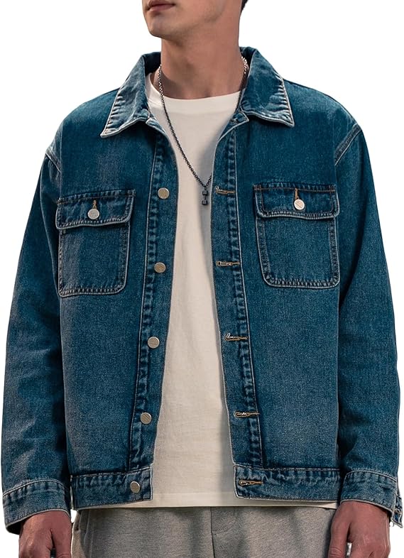 Photo 1 of Denim Jacket Men Vintage Autumn and Winter Tops Mens Denim Trucker Jacket LARGE