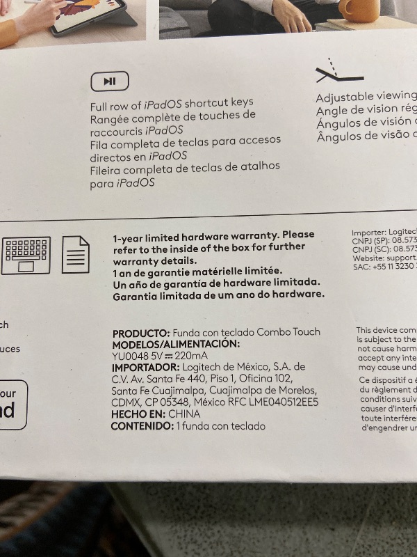 Photo 1 of Logitech Combo Touch iPad Pro 11-inch (1st, 2nd, 3rd, 4th gen - 2018, 2020, 2021, 2022) Keyboard Case - Detachable Backlit Keyboard, Click-Anywhere Trackpad - Oxford Gray; USA Layout