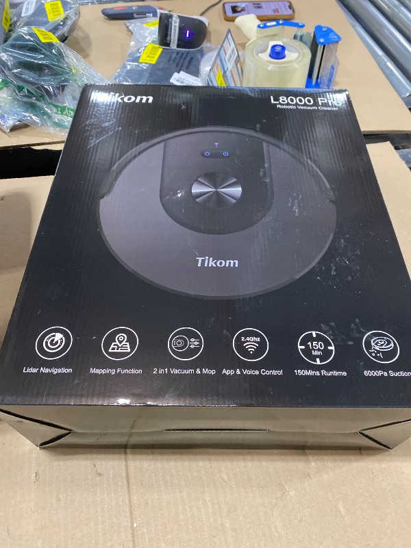 Photo 1 of Tikom Robot Vacuum and Mop Combo, 6000Pa Automatic Robotic Vacuum Cleaner, Smart Mapping, 150 Min Max, Ideal for Pet Hair, Hardfloors, Carpets, Home(L8000 Pro)