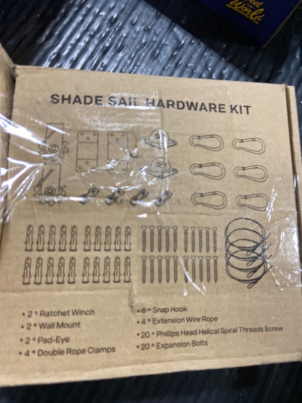 Photo 1 of UIRWAY Shade Sail Hardware Winch Set Kit, 60Pcs Stainless Steel Hardware Kit for Rectangle Triangle Canopy, Heavy Duty Anti-Rust Hardware Kit Set for Outdoor Garden Patio(Ratchet Winch +304 Wire Rope)