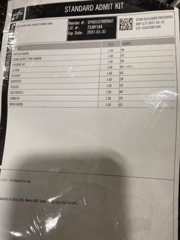 Photo 1 of Medline Standard Hospital Admission Kits