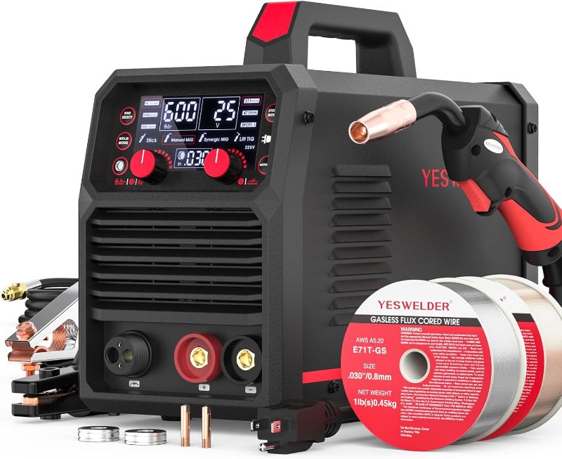 Photo 1 of YESWELDER 140A MIG Welder, 110V/220V Dual Voltage, 4 in 1 Gas MIG/Flux Core MIG/Lift TIG/Stick Multiprocess Large LED Digital Display MIG Welding Machine