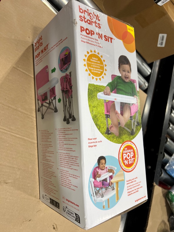 Photo 1 of Bright Starts Pop 'N Sit Portable Booster, Indoor/Outdoor Use, Floor Seat with Feeding Tray, Pink, 6 Mos - 3 Yrs