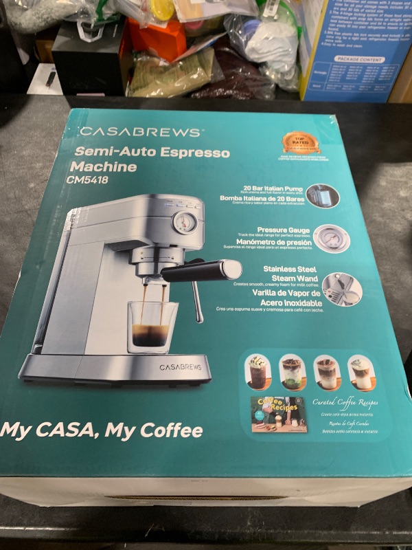 Photo 1 of CASABREWS CM5418 Espresso Machine 20 Bar, Compact Espresso Maker with Steam Milk Frother, Stainless Steel Coffee Machine with 34oz Removable Water Tank for Cappuccino, Small Latte Machine, Silver
