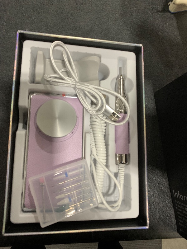 Photo 1 of L'UGX Professional Nail Drill 30000RPM, Cordless Rechargeable Electric Nail File for Acrylic Nails Gel Polishing, Efile Nail Kit for Manicure Pedicure, Low Noise Low Vibration, 7Pcs Drill Bits, Purple