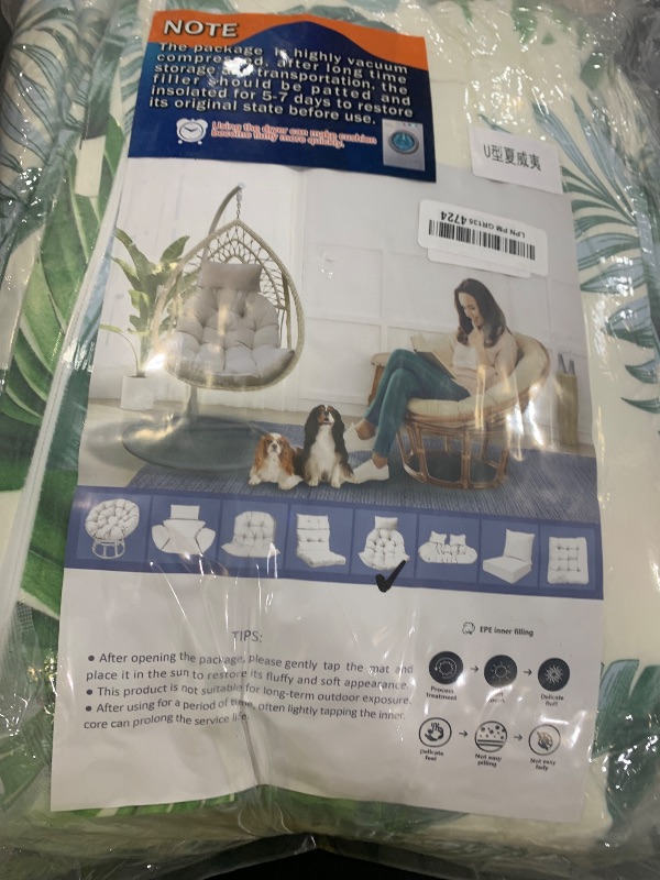 View 2 of Hanging Egg Chair Cushion - Thickened, Washable Seat With Headrest for Basket Chair (Hawaii)