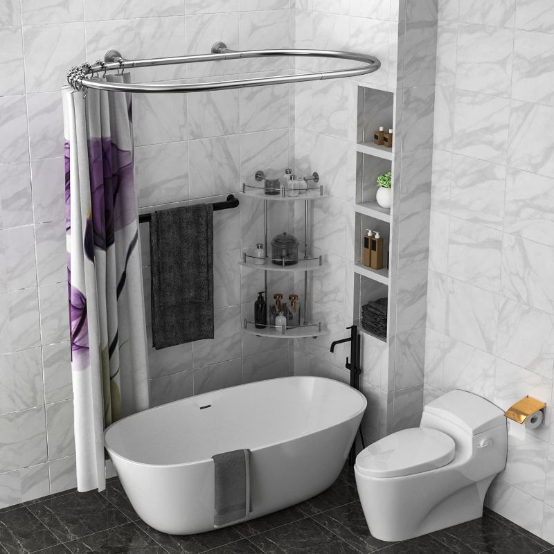 Photo 1 of Aluminum Alloy Oval Shower Curtain Rod Hoop Square Shape Bathroom Rod for Clawfoot Tub Free Standing Tubs (Silver: L 43.3, W 25")
