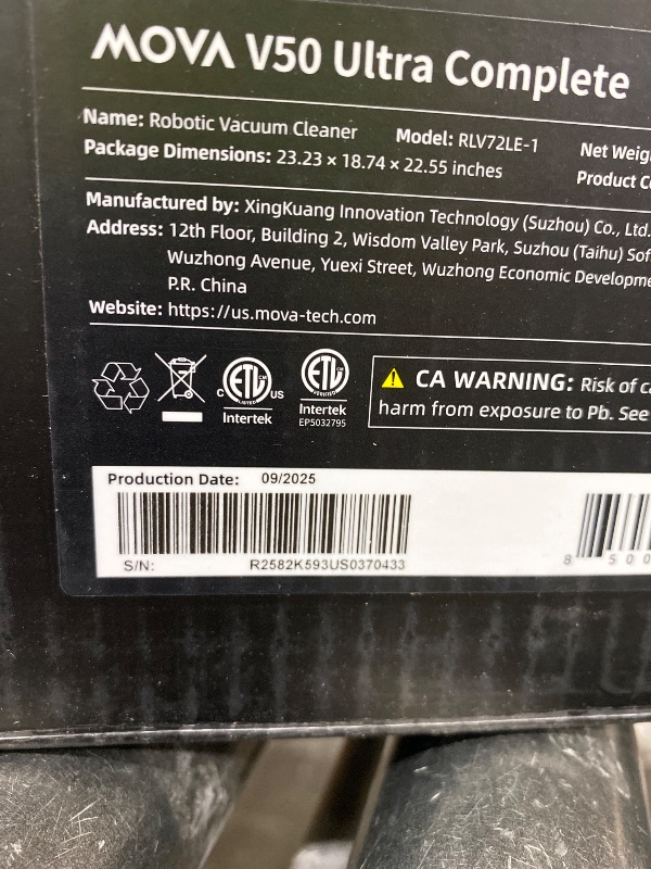 Photo 1 of MOVA V50 Ultra Complete Robot Vacuum and Mop, 24,000Pa Suction, Zero Tangling Duobrush, 2.28in Obstacle Overcoming, FlexiRise Navigation, 176°F Hot Water Mop Self-Cleaning & Fast Hot Air Drying, Black