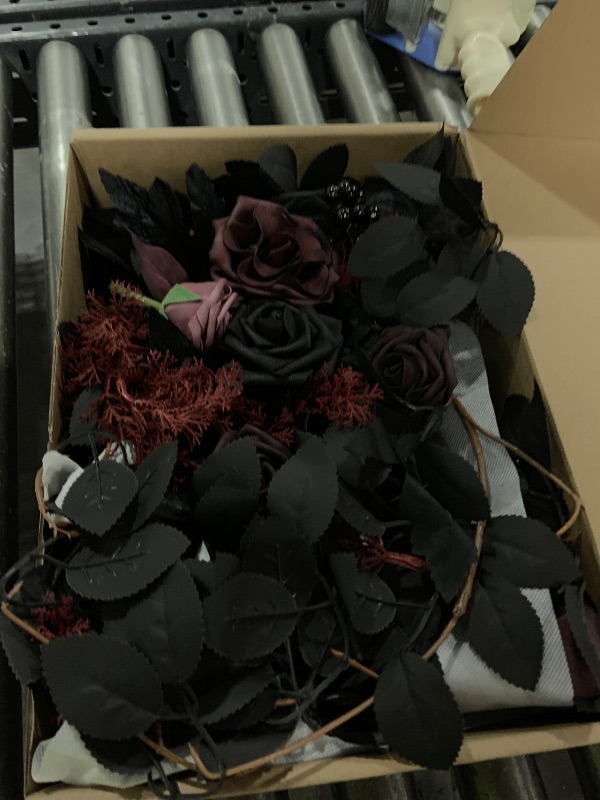 View 3 of Ling's moment 2PCS Black Artificial Floral Swags Arch Flowers Burgundy Wedding Rose Garland Greenery Arrangements Centerpieces for Sweetheart Table Decor Wall Window Garden Decor Maroon Gothic