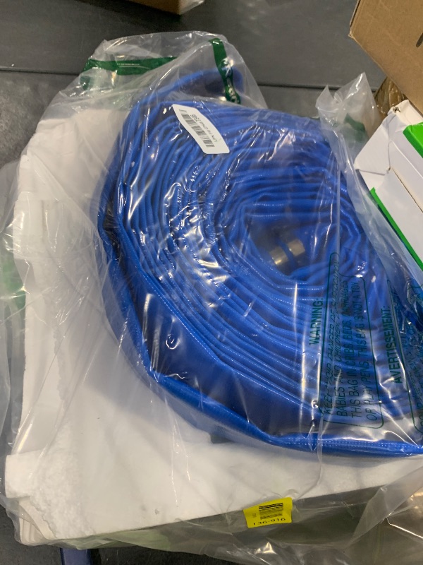 Photo 1 of 1-1/2" x 50ft PVC Lay Flat Water Pump Discharge Hose with NPT Pin Lug and Nipple Fittings, Heavy Duty Reinforced Pool Backwash Hose Assembly